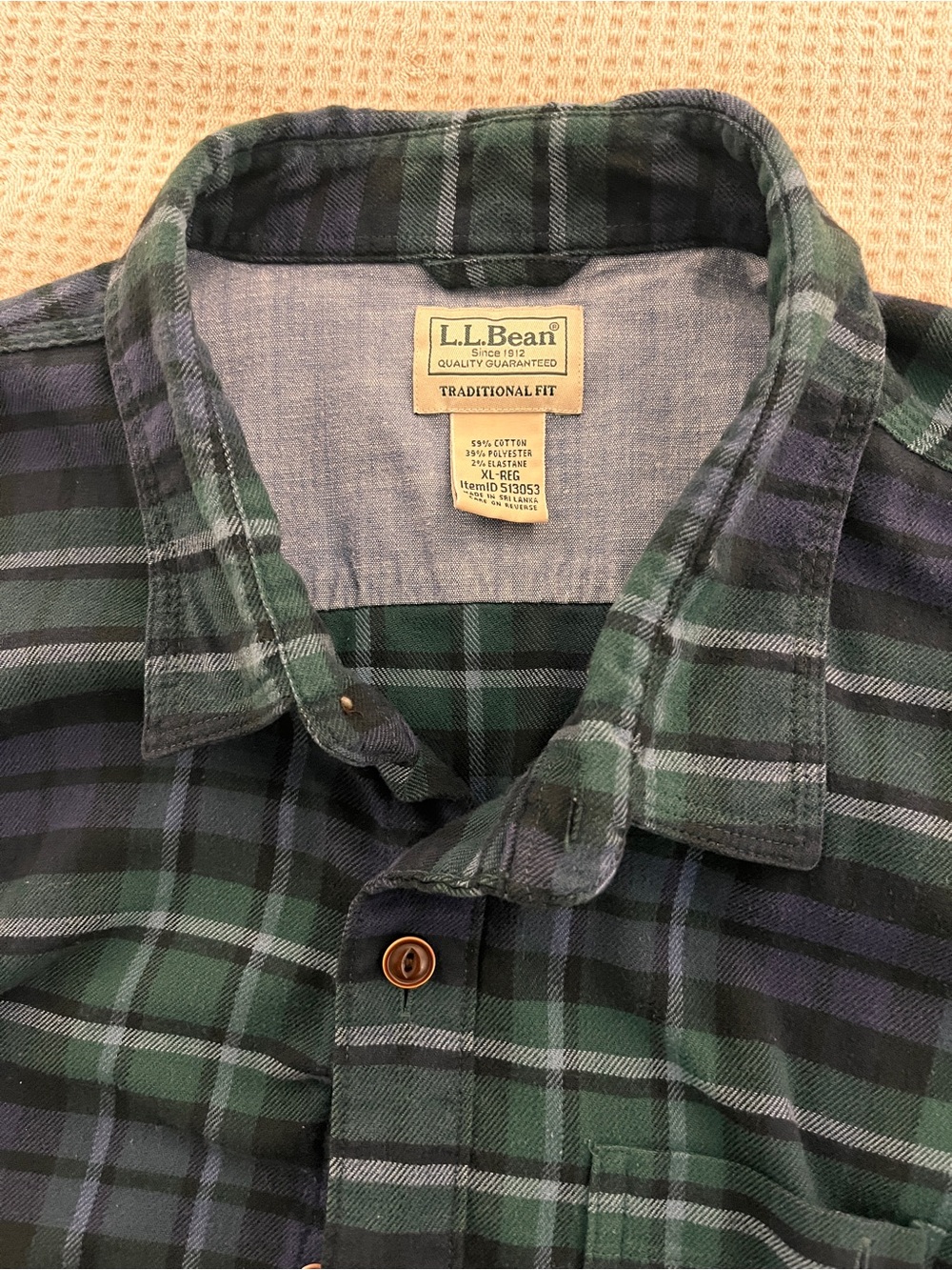 L.L.Bean Green & Navy Plaid Button-Up Shirt